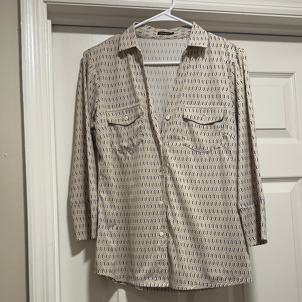 J. McLaughlin Beige Patterned Button Down Shirt